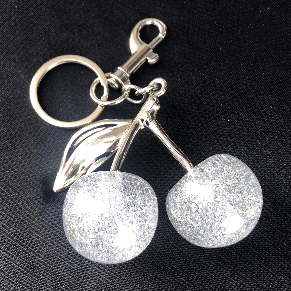 Silver Glitter Cherry Keychain